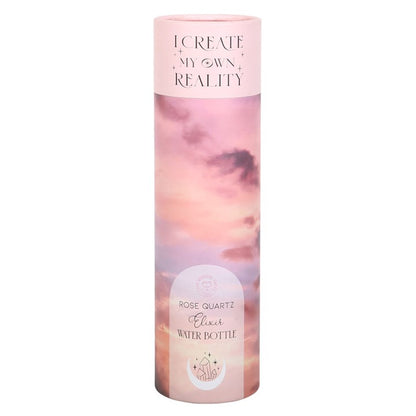 Rose Quartz Crystal Glass Water Bottle – ‘I Create My Own Reality’ 18oz Mindful Hydration Bottle