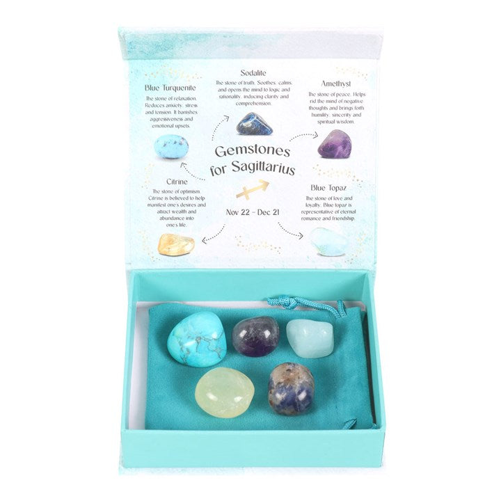 Sagittarius Zodiac Crystal Set – 5 Healing Tumblestones for Intuition, Peace & Adventure