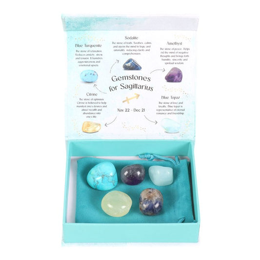 Sagittarius Zodiac Crystal Set – 5 Healing Tumblestones for Intuition, Peace & Adventure