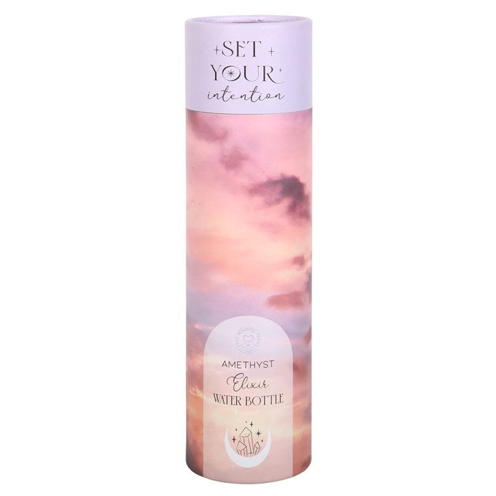 Amethyst Crystal Glass Water Bottle – ‘Set Your Intention’ 18oz Mindful Hydration Bottle