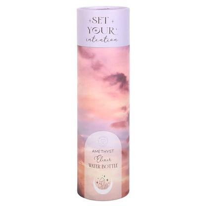 Amethyst Crystal Glass Water Bottle – ‘Set Your Intention’ 18oz Mindful Hydration Bottle