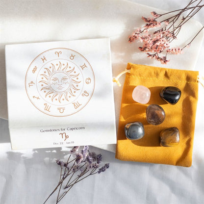 Capricorn Crystal Set – 5 Healing Tumblestones for Strength, Balance & Grounding