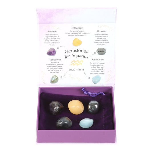 Aquarius Zodiac Crystal Set – 5 Healing Tumblestones for Innovation, Transformation & Spiritual Balance