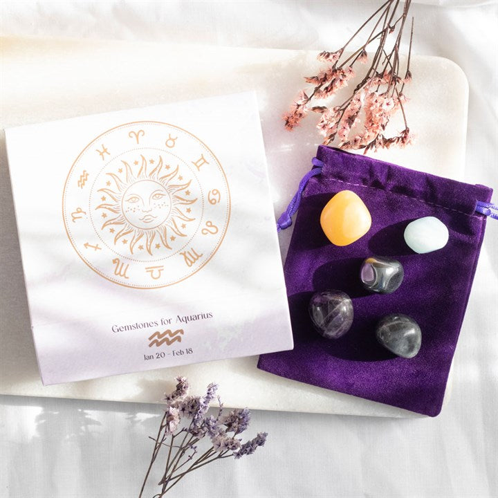 Aquarius Zodiac Crystal Set – 5 Healing Tumblestones for Innovation, Transformation & Spiritual Balance
