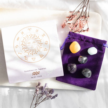 Aquarius Zodiac Crystal Set – 5 Healing Tumblestones for Innovation, Transformation & Spiritual Balance