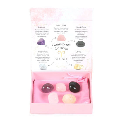 Aries Zodiac Crystal Set – 5 Healing Tumblestones for Passion, Clarity & Balance