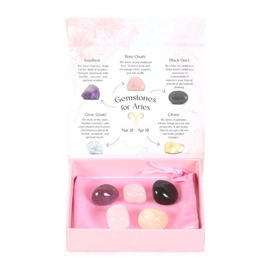Aries Zodiac Crystal Set – 5 Healing Tumblestones for Passion, Clarity & Balance