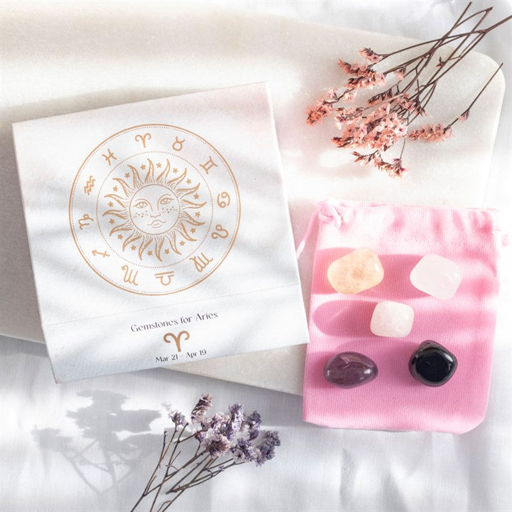 Aries Zodiac Crystal Set – 5 Healing Tumblestones for Passion, Clarity & Balance