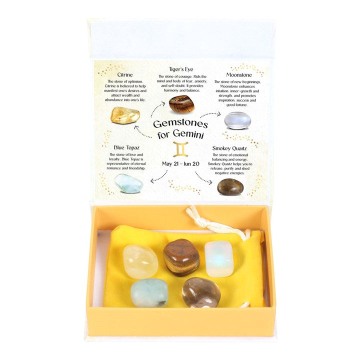 Gemini Zodiac Crystal Set – 5 Healing Tumblestones for Clarity, Love & Emotional Balance