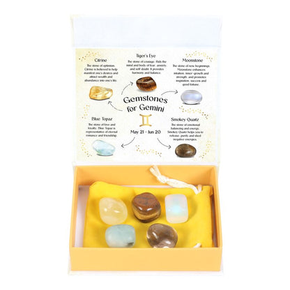 Gemini Zodiac Crystal Set – 5 Healing Tumblestones for Clarity, Love & Emotional Balance