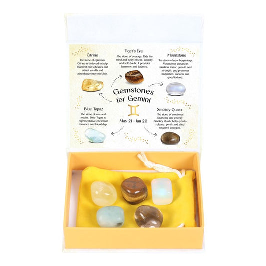 Gemini Zodiac Crystal Set – 5 Healing Tumblestones for Clarity, Love & Emotional Balance