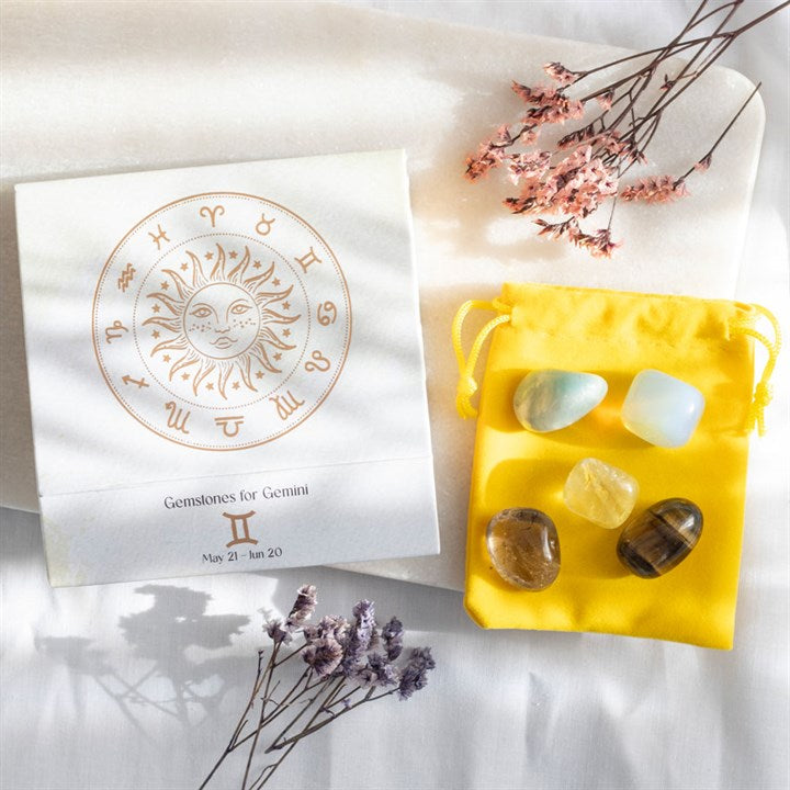 Gemini Zodiac Crystal Set – 5 Healing Tumblestones for Clarity, Love & Emotional Balance