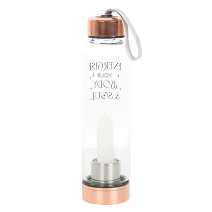 Clear Quartz Crystal Glass Water Bottle – ‘Energise Your Body & Soul’ 18oz Mindful Hydration Bottle