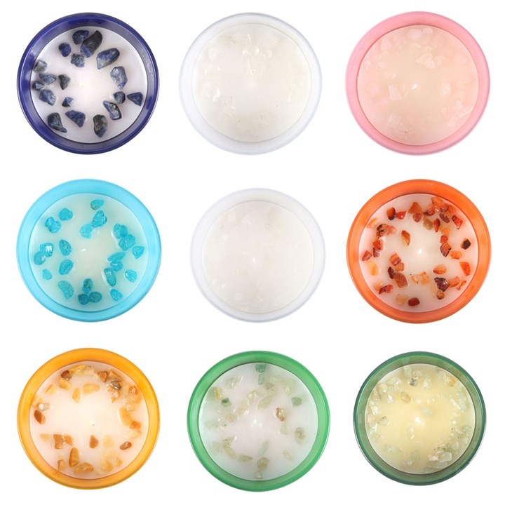 Set of 12 Zodiac Gemstone Candles – Astrology Crystal Chip Candles for Each Star Sign