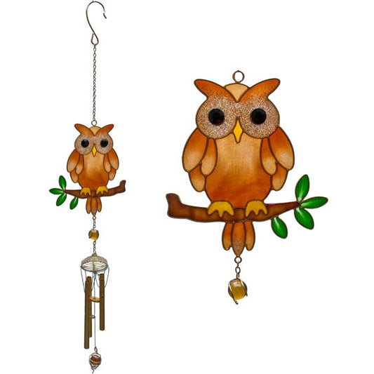 Brown Owl Windchime – Wisdom, Intuition & Night Guardian Symbol with Glitter Accents