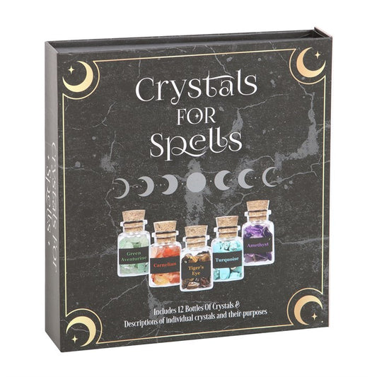 Crystal Chip Jar Set – 12 Mini Gemstone Bottles for Manifestation, Spell work & Sacred Décor