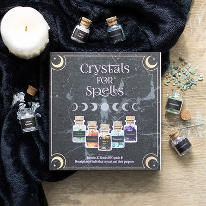 Crystal Chip Jar Set – 12 Mini Gemstone Bottles for Manifestation, Spell work & Sacred Décor