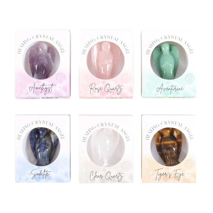 Set of 24 Healing Crystal Angels – Sodalite, Tiger’s Eye, Rose Quartz, Amethyst, Aventurine & Clear Quartz
