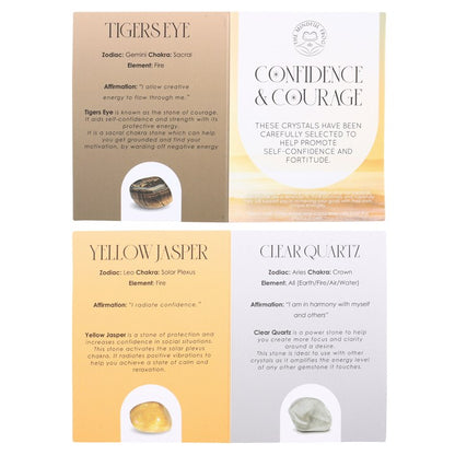 Confidence & Courage Crystal Set – Yellow Jasper, Clear Quartz & Tiger’s Eye