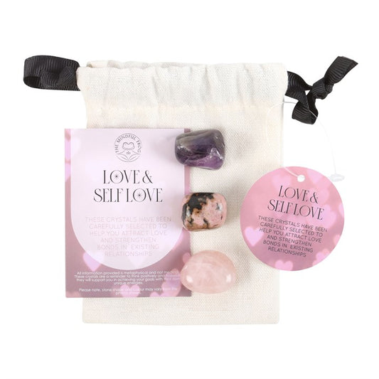 Love & Self-Healing Crystal Set – Rose Quartz, Amethyst & Rhodonite