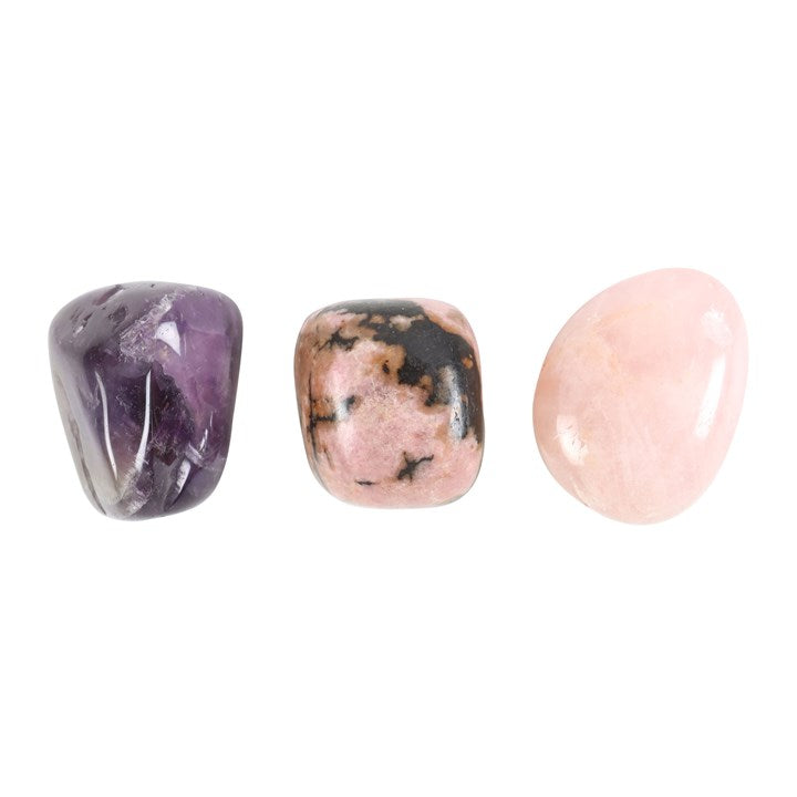 Love & Self-Healing Crystal Set – Rose Quartz, Amethyst & Rhodonite