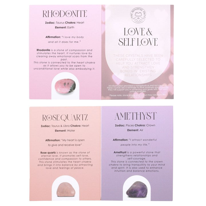 Love & Self-Healing Crystal Set – Rose Quartz, Amethyst & Rhodonite