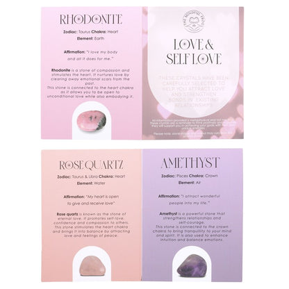 Love & Self-Healing Crystal Set – Rose Quartz, Amethyst & Rhodonite