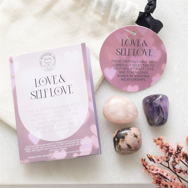 Love & Self-Healing Crystal Set – Rose Quartz, Amethyst & Rhodonite