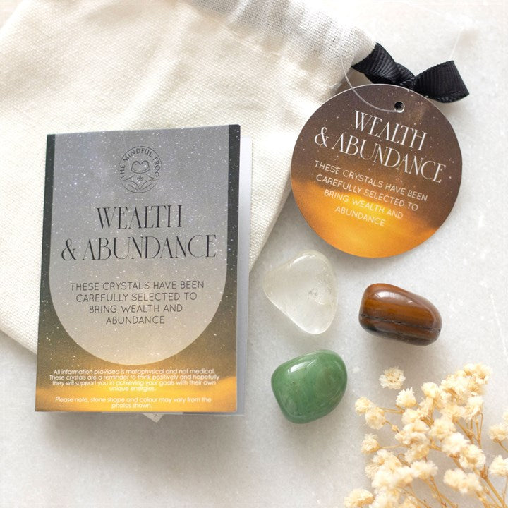 Wealth & Abundance Crystal Set – Green Aventurine, Clear Quartz & Tiger’s Eye