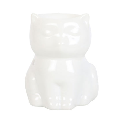 White Cat Oil Burner – Shiny Ceramic Aroma Burner for Intuition & Protection