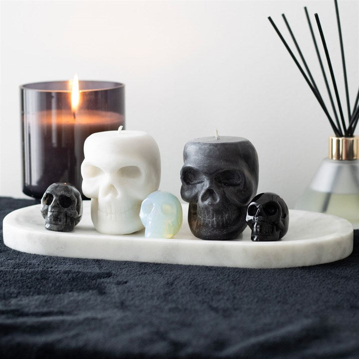 Set of 12 Skull Candles – Black Opium & White Sage Scented Gothic Candle Display