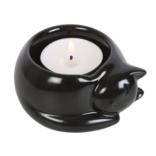 Black Cat Ceramic Tealight Holder – Mystical Symbol of Protection, Comfort & Familiar Energy