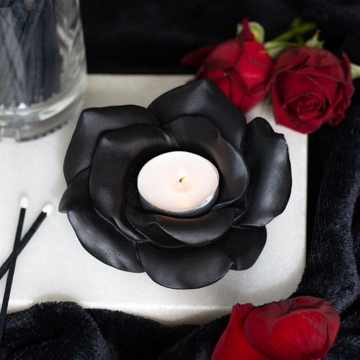 Black Rose Tealight Holder – Gothic Symbol of Love, Mystery & Transformation
