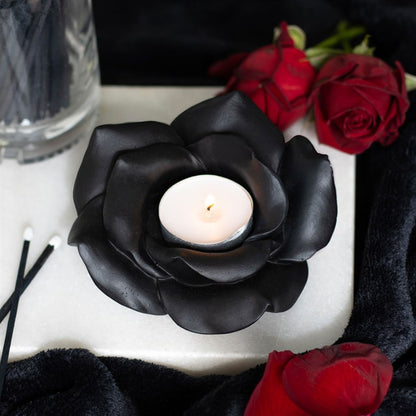 Black Rose Tealight Holder – Gothic Symbol of Love, Mystery & Transformation