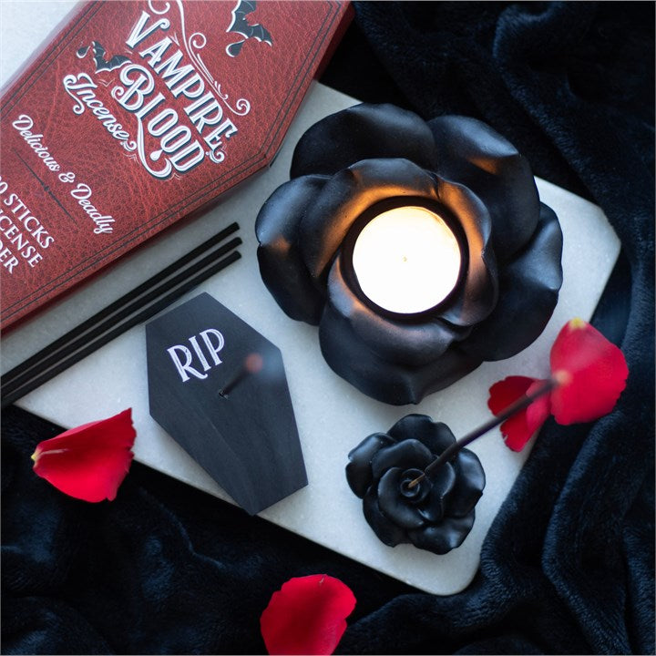 Black Rose Tealight Holder – Gothic Symbol of Love, Mystery & Transformation
