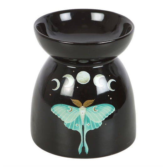 Luna Moth Oil Burner – Black Ceramic Aroma Burner with Moon Phase Design