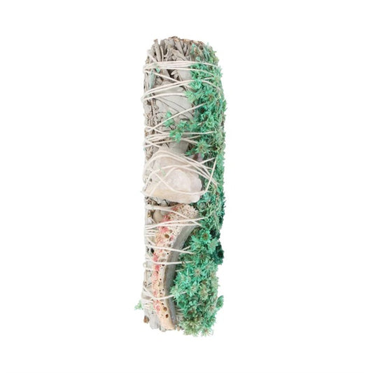 6in Ritual Smudge Wand with White Sage, Abalone & Quartz – Purification, Healing & Spiritual Clarity