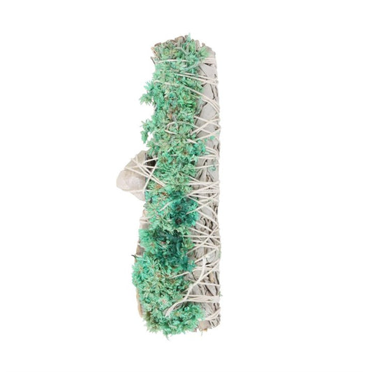 6in Ritual Smudge Wand with White Sage, Abalone & Quartz – Purification, Healing & Spiritual Clarity