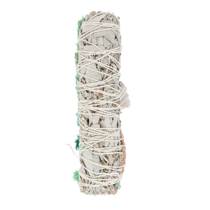 6in Ritual Smudge Wand with White Sage, Abalone & Quartz – Purification, Healing & Spiritual Clarity