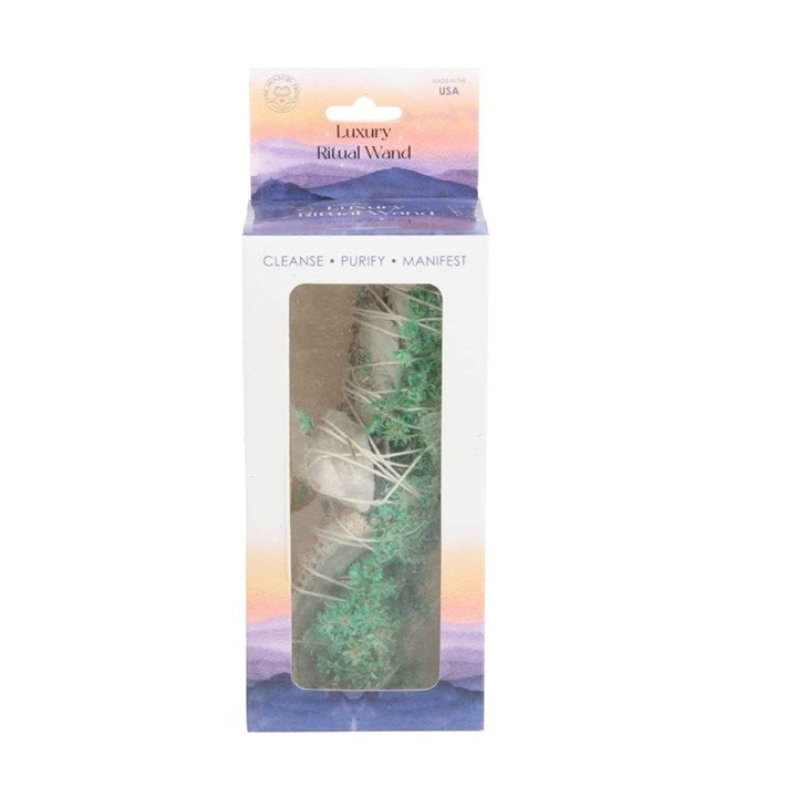 6in Ritual Smudge Wand with White Sage, Abalone & Quartz – Purification, Healing & Spiritual Clarity