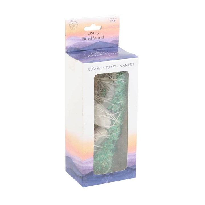6in Ritual Smudge Wand with White Sage, Abalone & Quartz – Purification, Healing & Spiritual Clarity