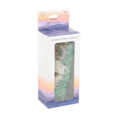 6in Ritual Smudge Wand with White Sage, Abalone & Quartz – Purification, Healing & Spiritual Clarity