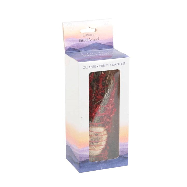 6in Ritual Smudge Wand with Rosemary, Sage & Red Jasper – Protection, Strength & Grounding