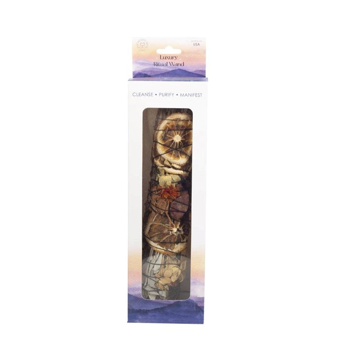 9in Ritual Smudge Wand with Rosemary, Palo Santo & Red Jasper – Cleansing, Strength & Grounding