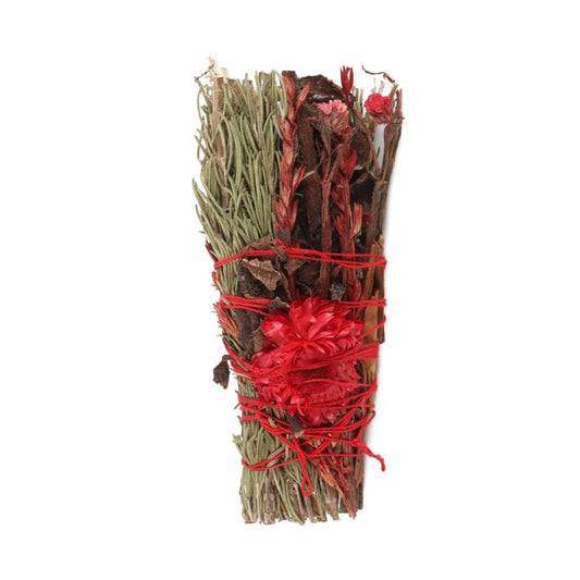 6in Ritual Smudge Wand with Rosemary & Red Flowers – Cleansing, Passion & Protection