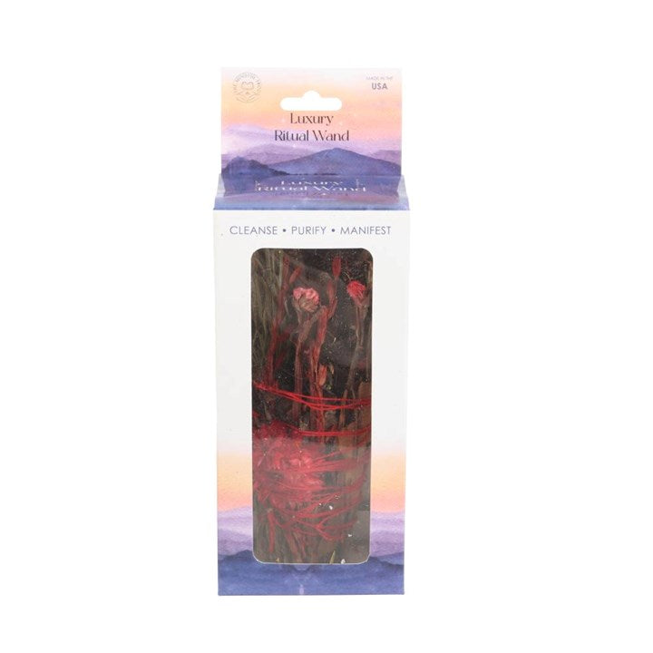 6in Ritual Smudge Wand with Rosemary & Red Flowers – Cleansing, Passion & Protection