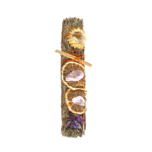 9in Ritual Smudge Wand with Rosemary, Lavender, Orange & Rhodonite – Cleansing & Healing Bundle