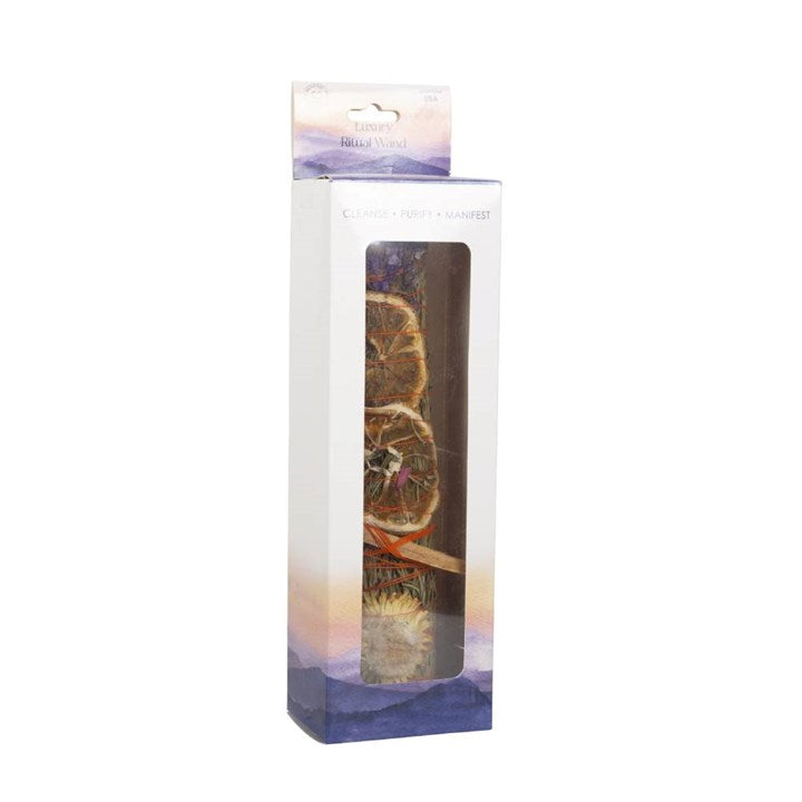 9in Ritual Smudge Wand with Rosemary, Lavender, Orange & Rhodonite – Cleansing & Healing Bundle