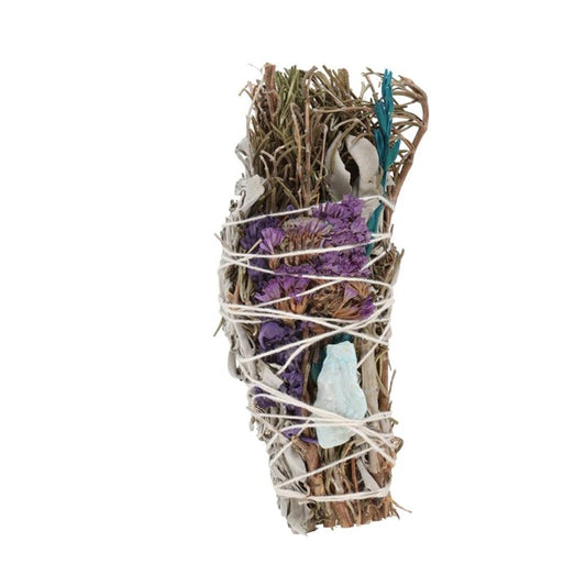 6in Ritual Smudge Wand with Rosemary, Sage, Lavender & Aventurine – Cleansing & Prosperity Tool