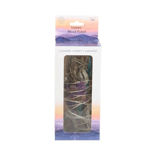 6in Ritual Smudge Wand with Rosemary, Sage, Lavender & Aventurine – Cleansing & Prosperity Tool